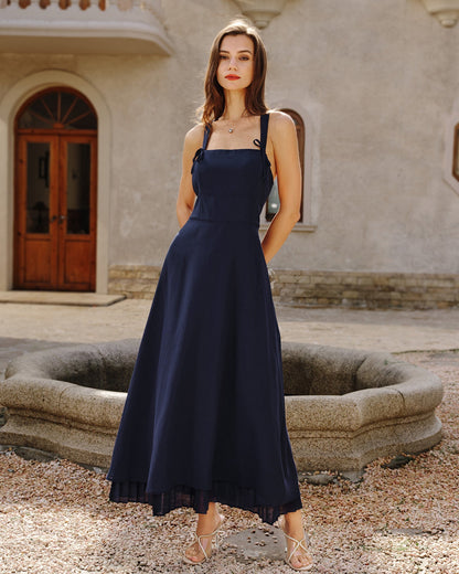 Navy Square Neck Slip Maxi Dress