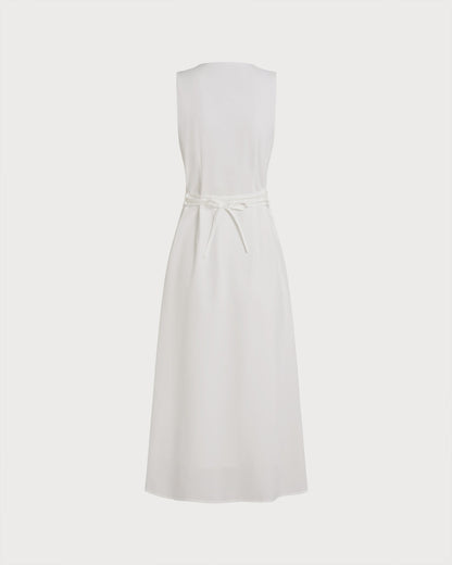 White Button Tie Tunic Midi Dress
