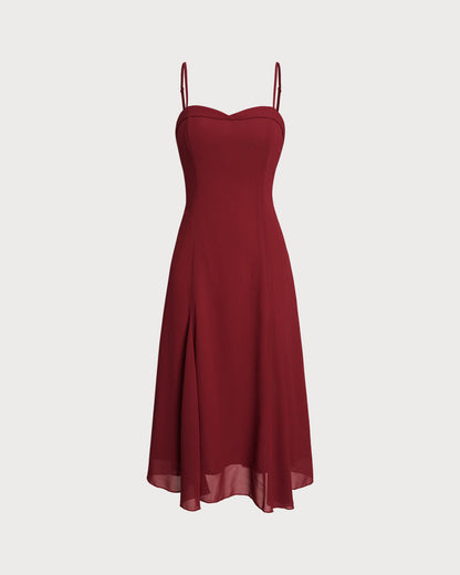 Red A-Line Corset Slip Midi Dress
