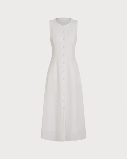 White Button Tie Tunic Midi Dress