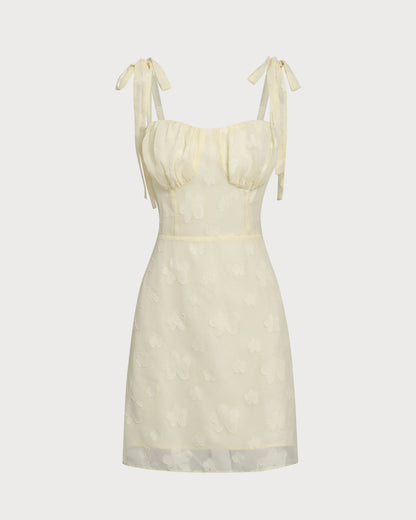 Yellow Jacquard Tie Strap Mini Dress