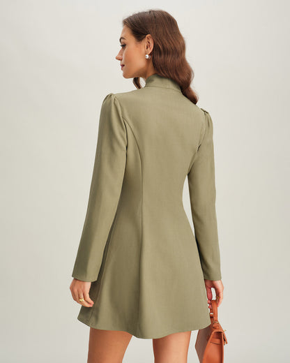 Green Tie Neck A-Line Mini Dress