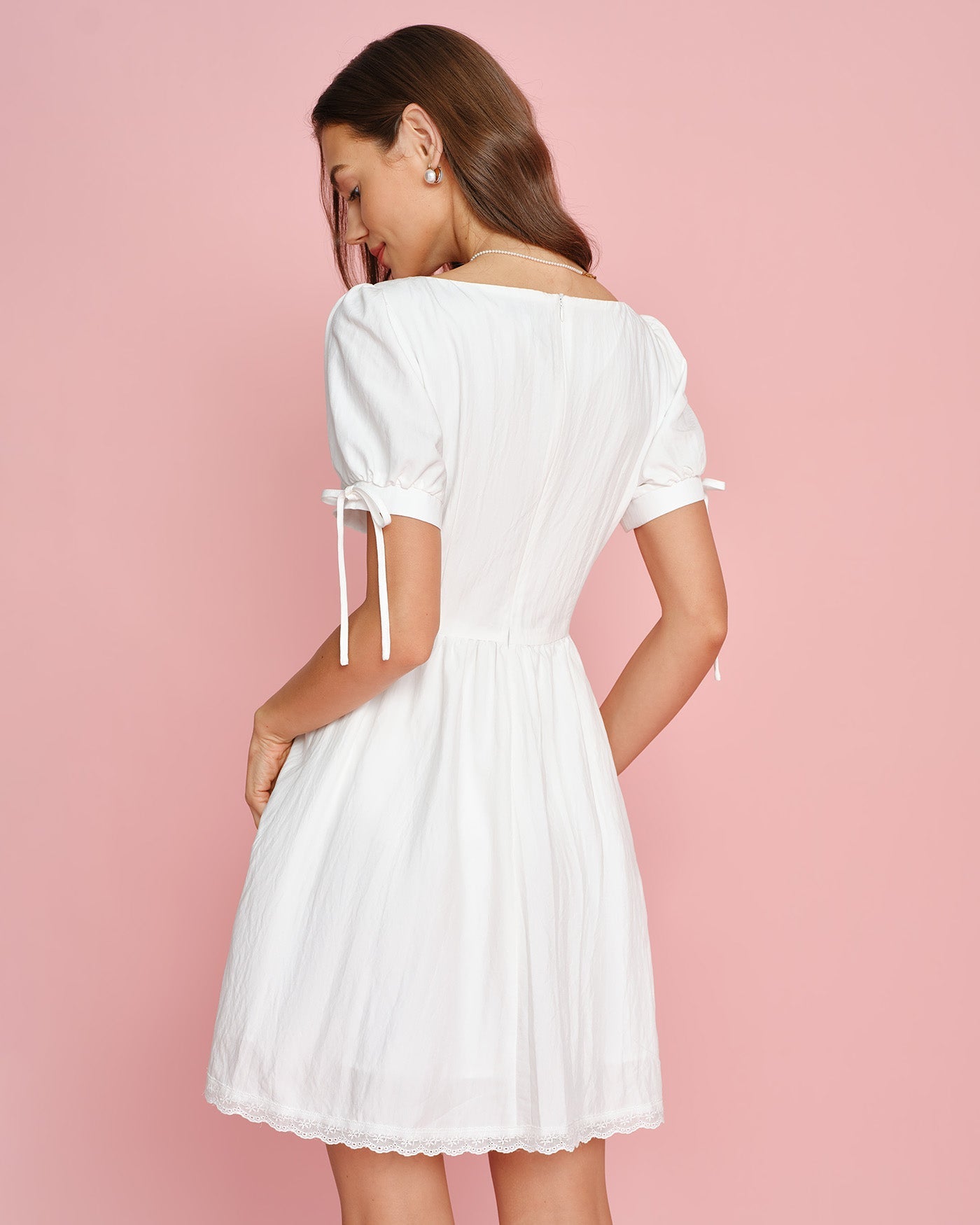 White Square Neck Lace Mini Dress